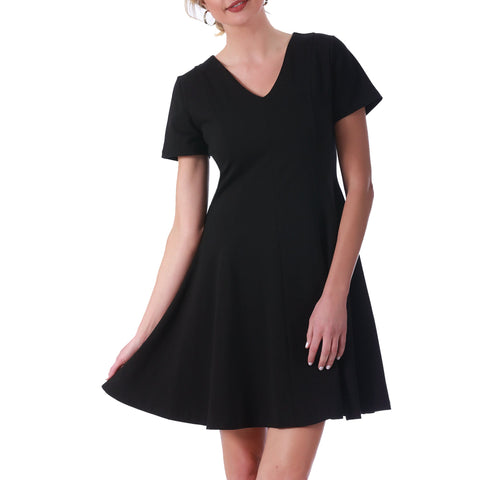 InstantFigure Short V-Neck Flared Skirt Panel Dress 16808M