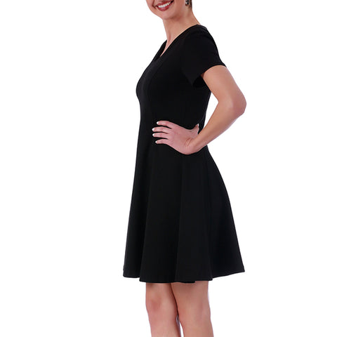 InstantFigure Short V-Neck Flared Skirt Panel Dress 16808M