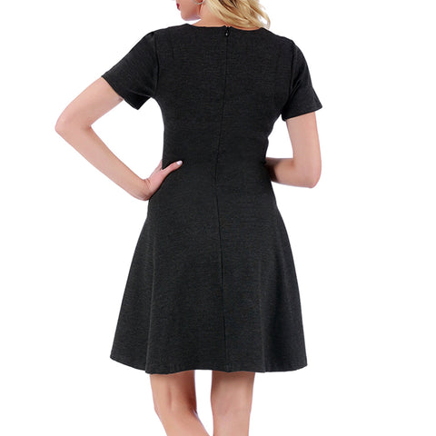 InstantFigure Short V-Neck Flared Skirt Panel Dress 16808M