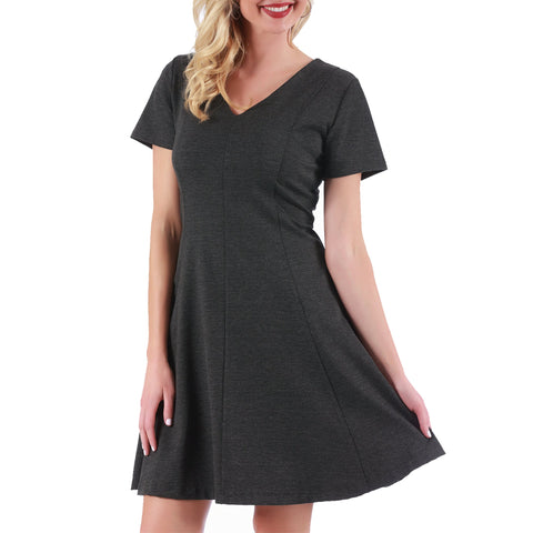 InstantFigure Short V-Neck Flared Skirt Panel Dress 16808M