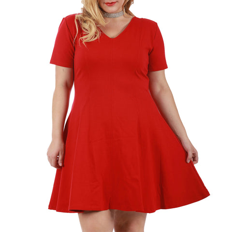 InstantFigure Curvy Plus Size Short V-Neck Panel Dress 16808MC