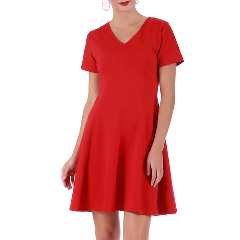 InstantFigure Short V-Neck Flared Skirt Panel Dress 16808M