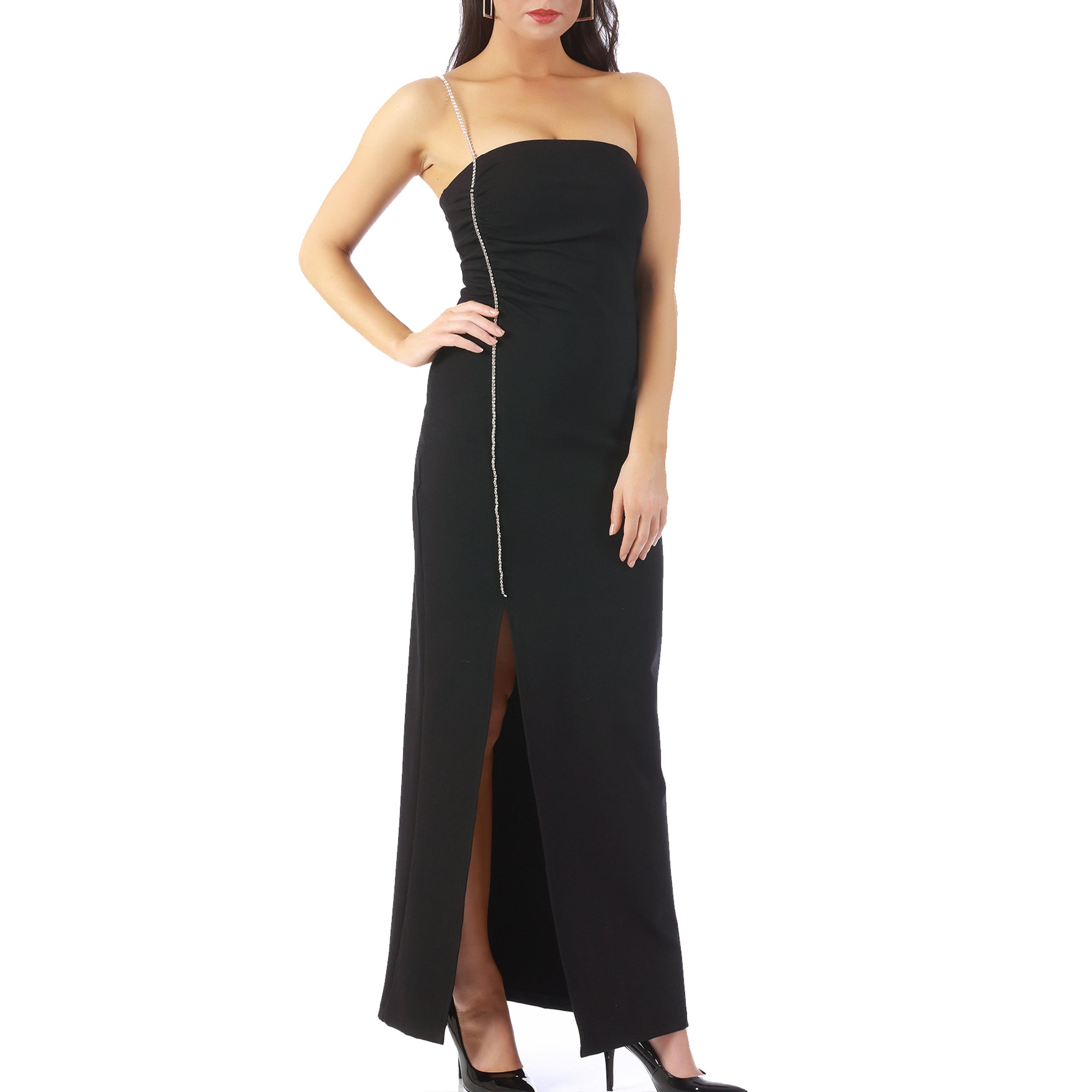  InstantFigure InstantFigure Long Dress Rhinestone Strap 168250 - Black - Bonton