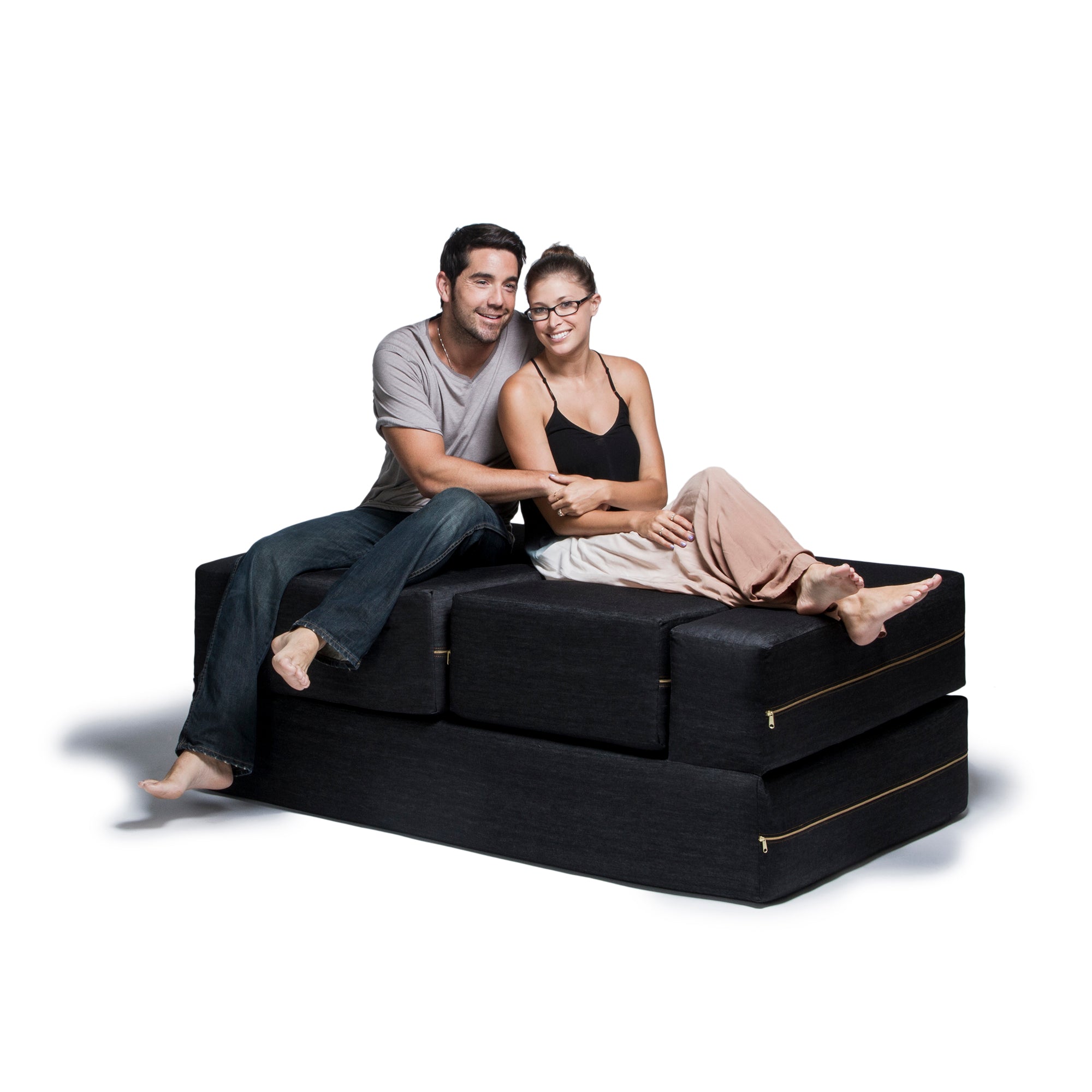  Jaxx Zipline Convertible Sleeper Loveseat & Ottomans - Denim - Black - Bonton