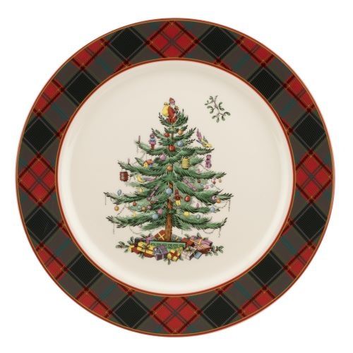  Spode Christmas Tree Tartan Buffet Plate Set of 4 - White - Bonton