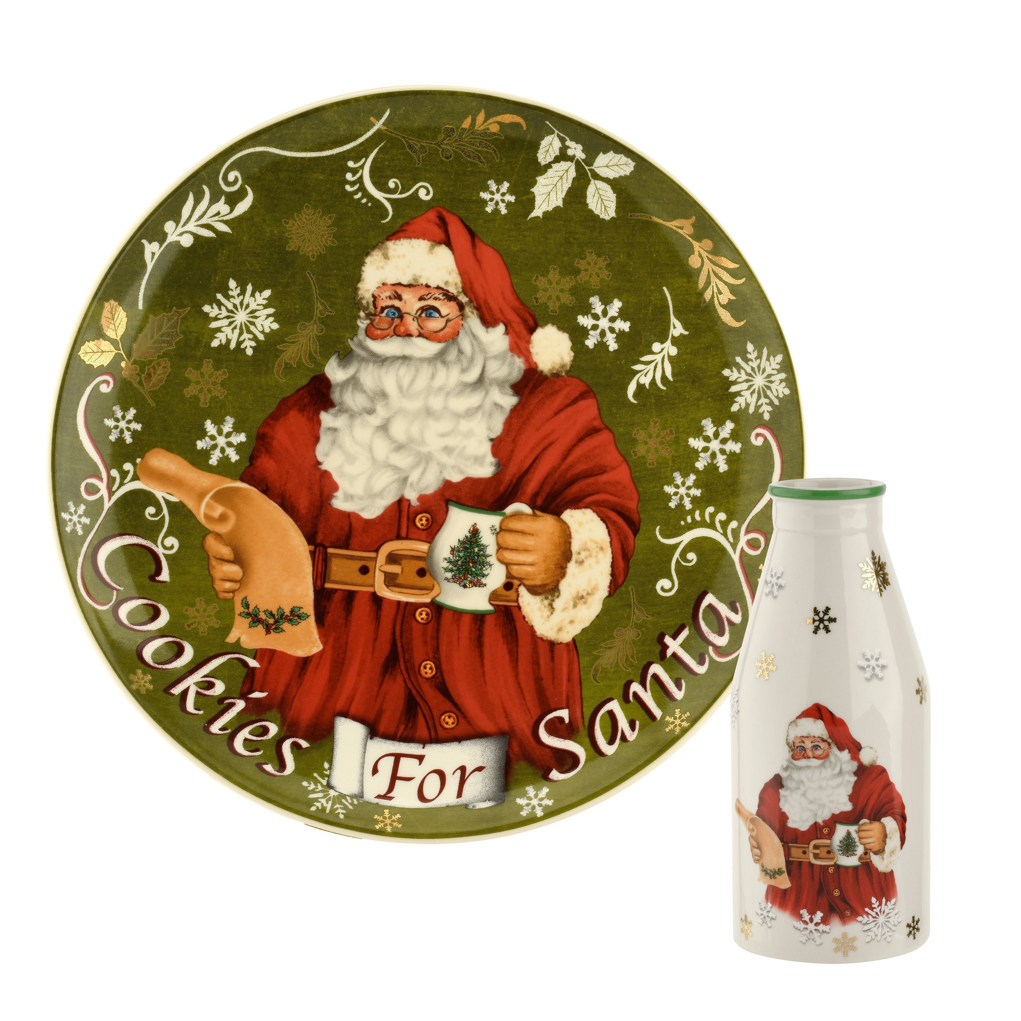  Spode Christmas Tree Cookies Santa Plate & Bottle - White - Bonton