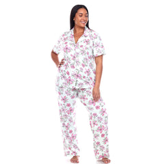 Plus Size Short Sleeve & Pants Tropical Pajama Set