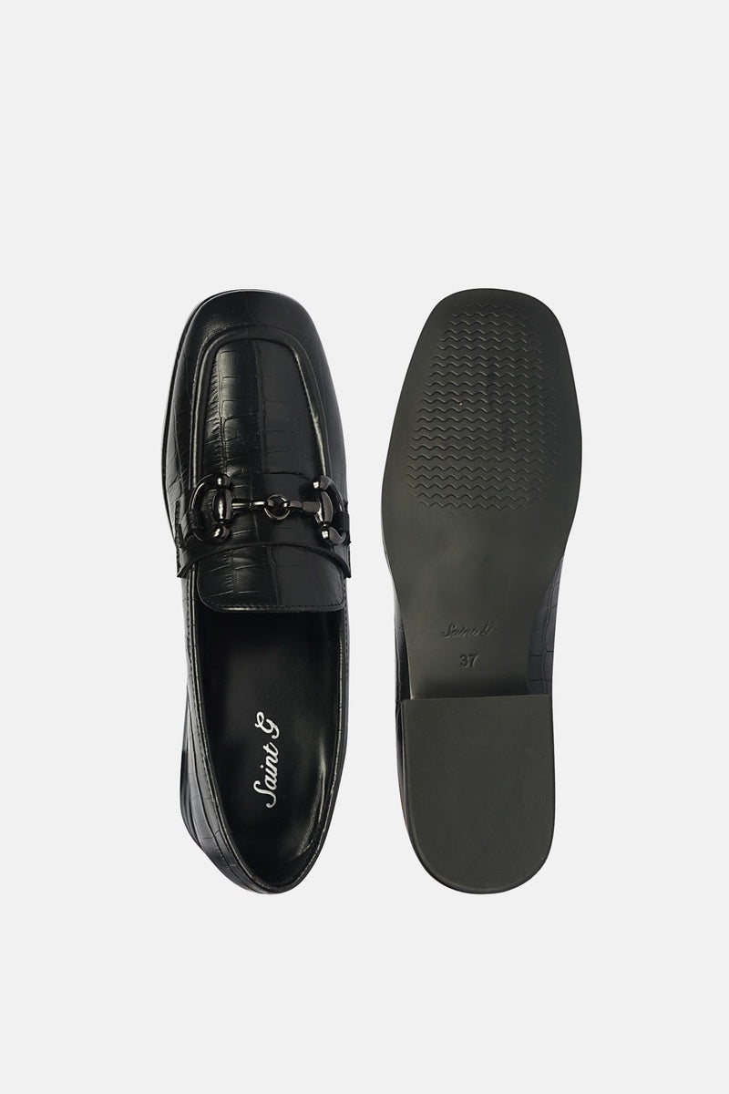  Saint G Jacqueline Croco - Heeled Loafers - Black - Bonton