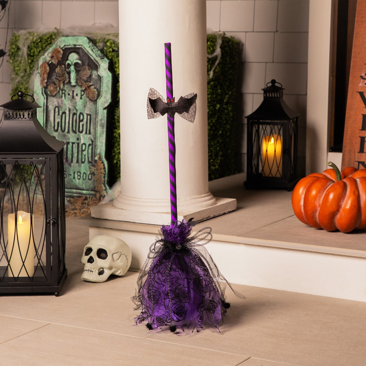  Northlight Striped Animated Witches Halloween Broom Decoration - 29