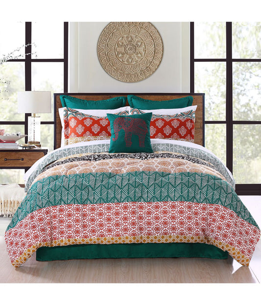 Bohemian Stripe 7 Piece Comforter Set Turquoise/Orange