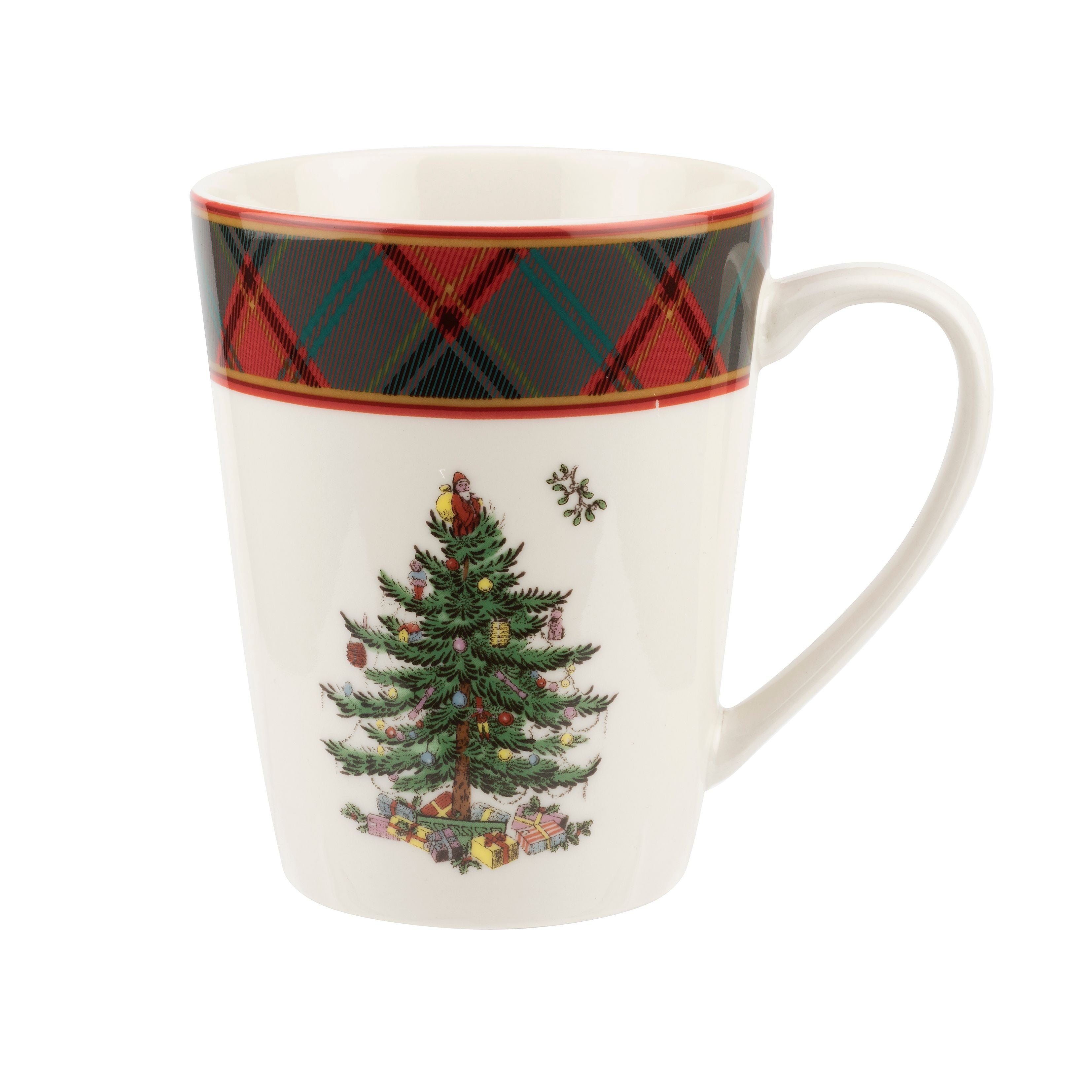  Spode Christmas Tree Tartan Mug Set of 4 - White - Bonton