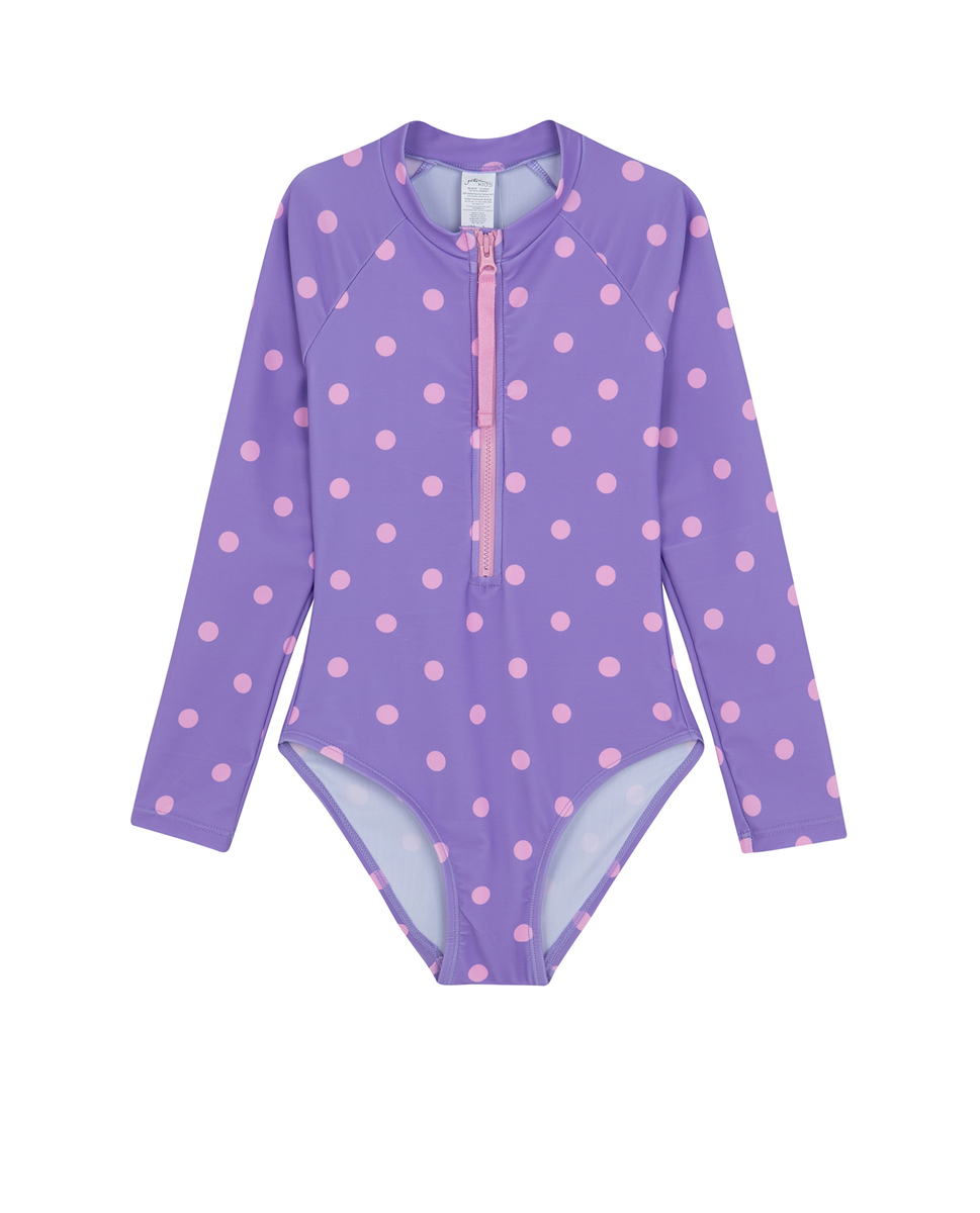  Gottex Kids Dot Dot Dot Long Sleeve Zip Front One Piece - Purple - Bonton