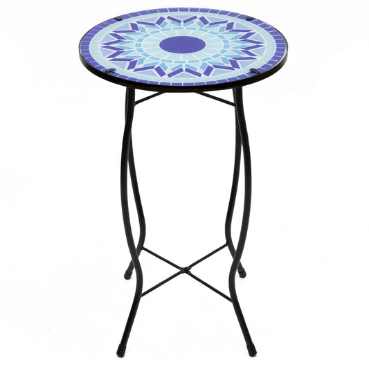 19" Blue Sun Mosaic Glass Patio Side Table