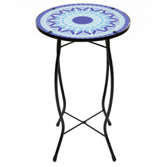 19" Blue Sun Mosaic Glass Patio Side Table