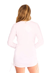 White Embroidered Convertible Ruched Rashguard