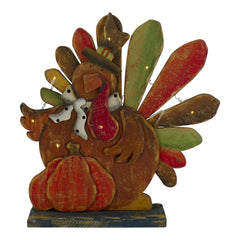 13" LED Lighted Turkey With Pumpkin Fall Harvest Decoration