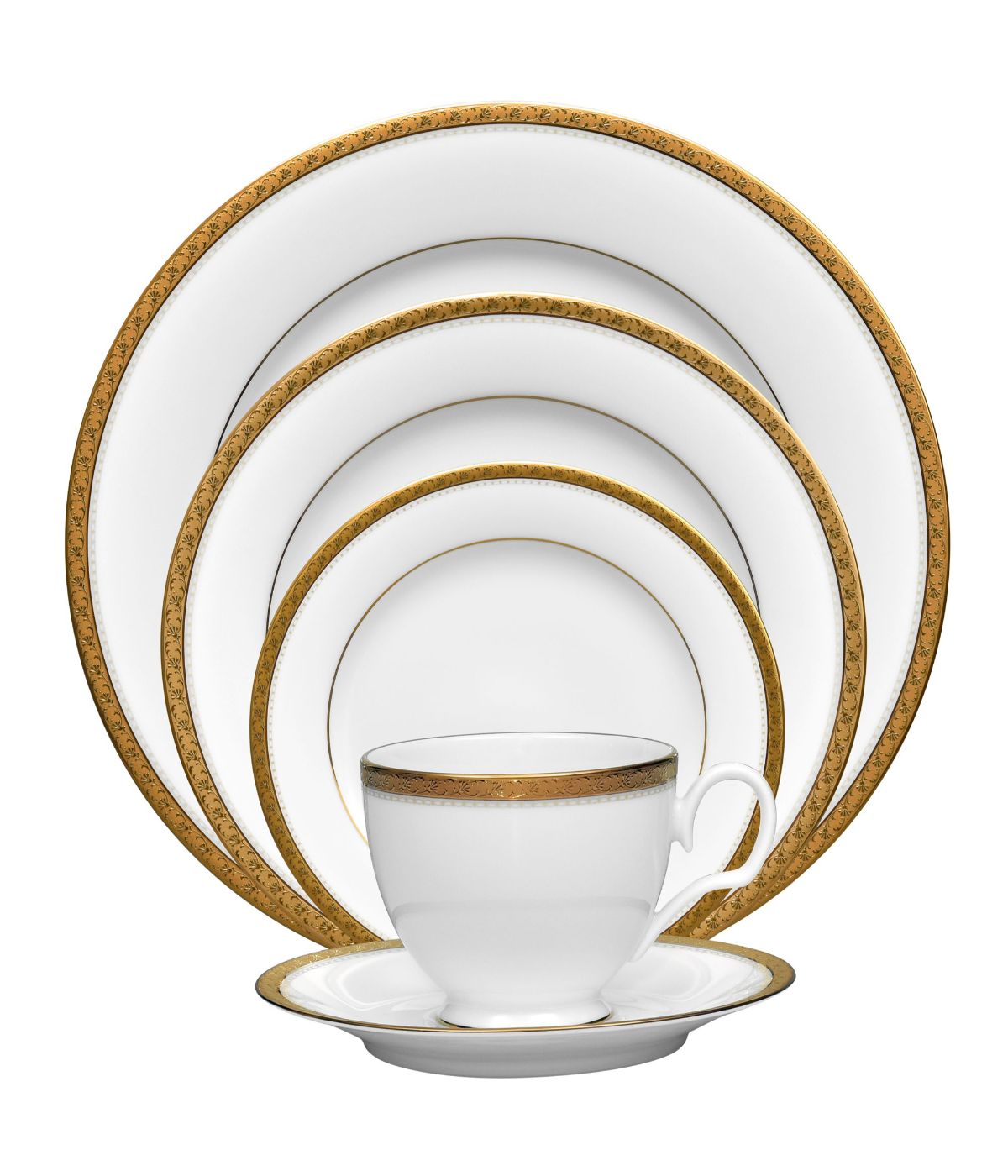  Noritake Charlotta Gold 5 Piece Place Setting - White - Bonton