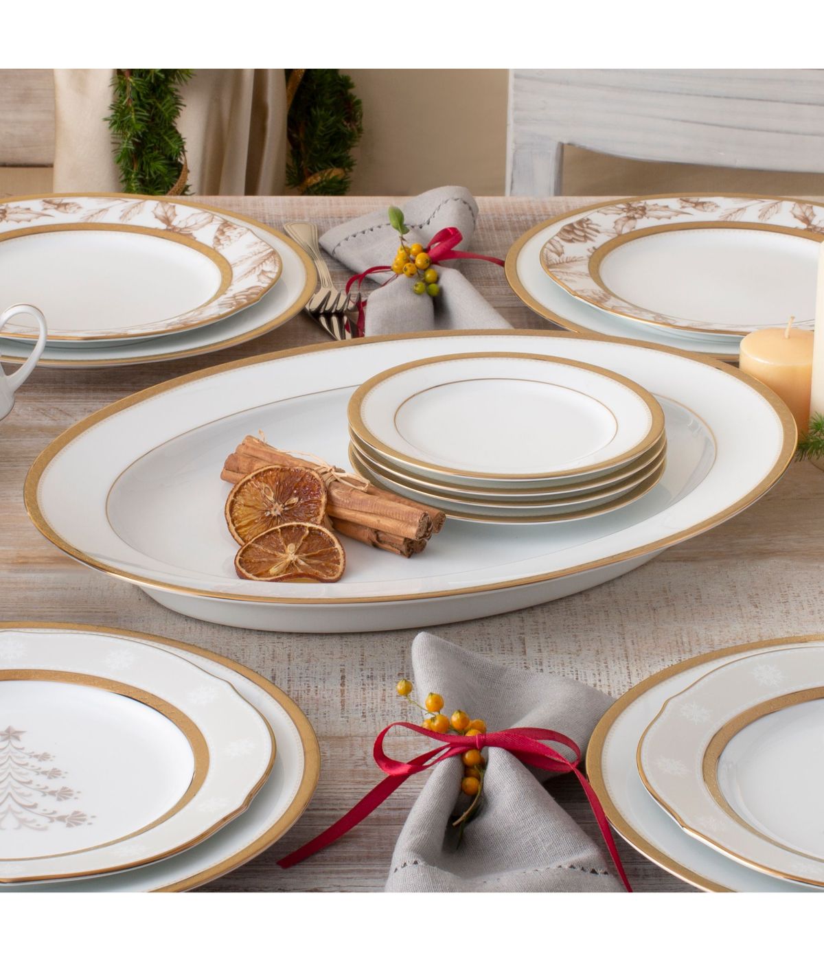  Noritake Charlotta Gold Oval Platter - White - Bonton