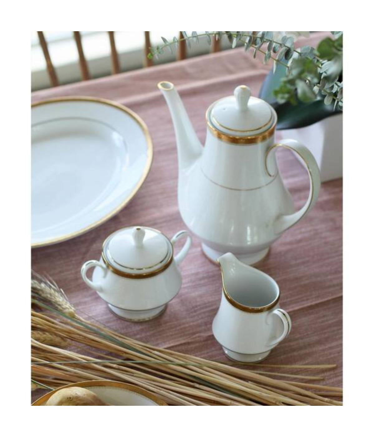  Noritake Charlotta Gold Coffee Server with Cover - White - Bonton