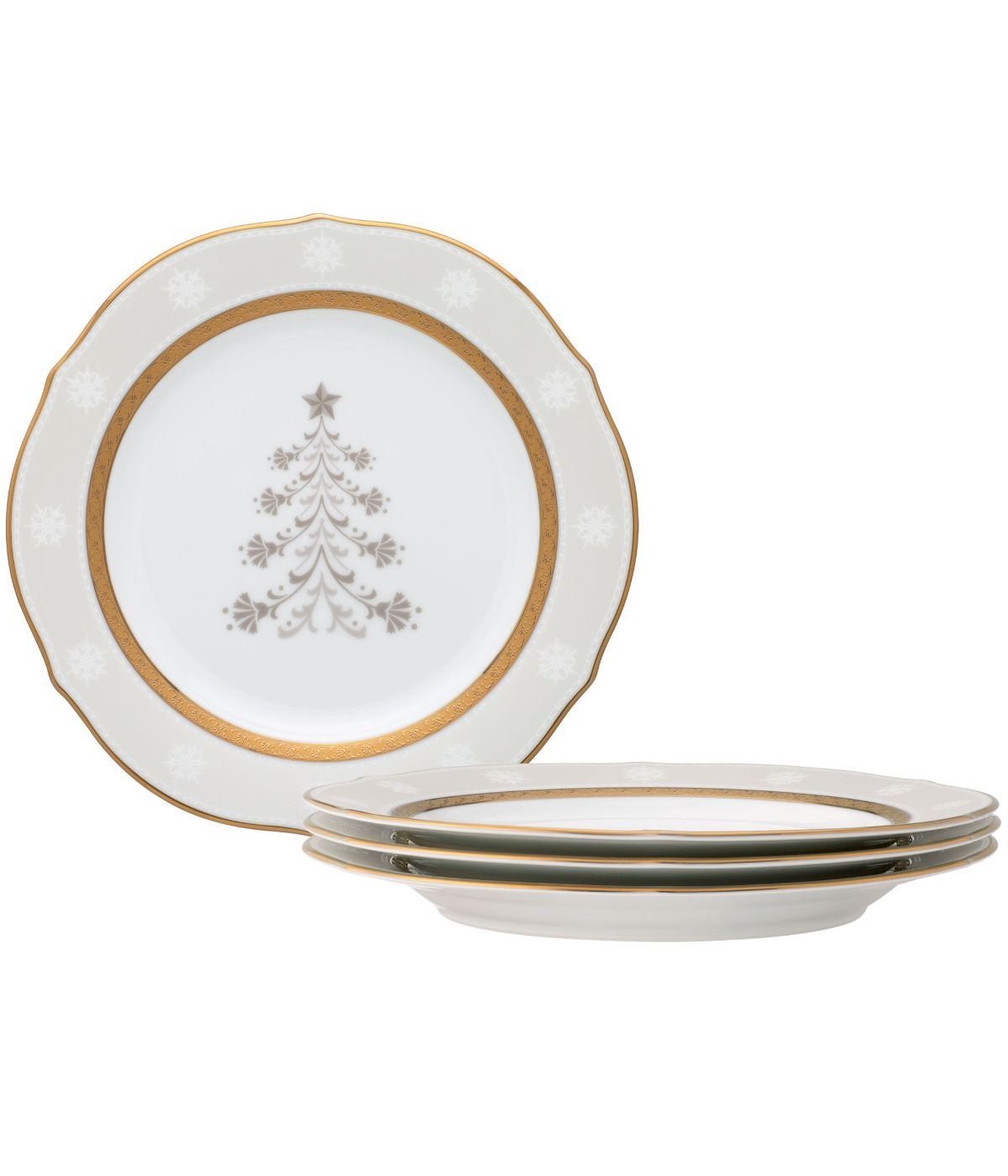  Noritake Charlotta Gold Set of 4 Holiday Tree Accent Plates - White - Bonton