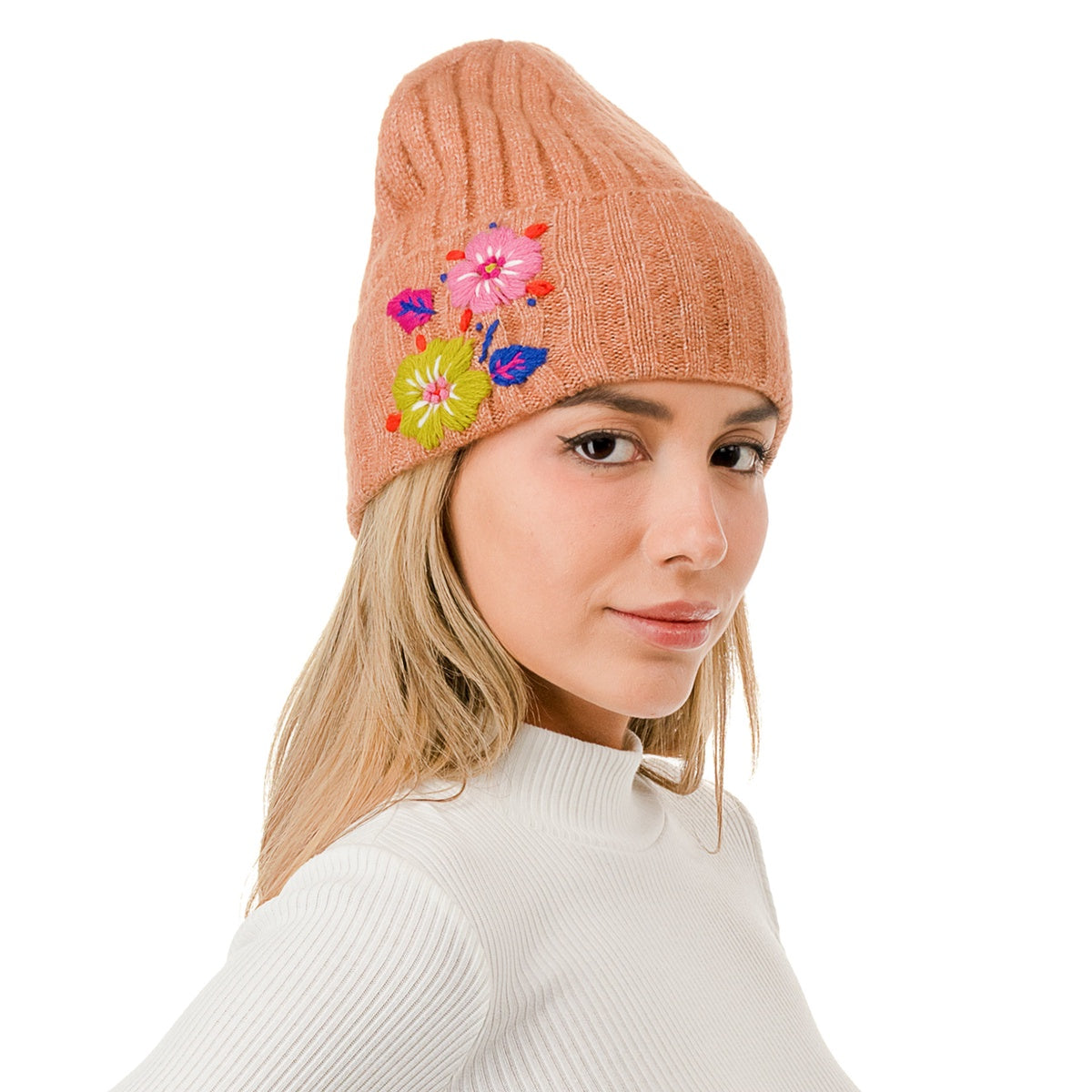  Marcus Adler Flower Embroidered Beanie - Brown - Bonton