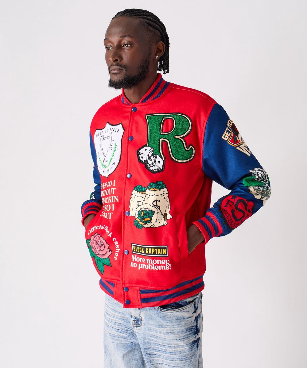  Reason Clothing Captain Varsity Jacket - Red - RED - Bonton