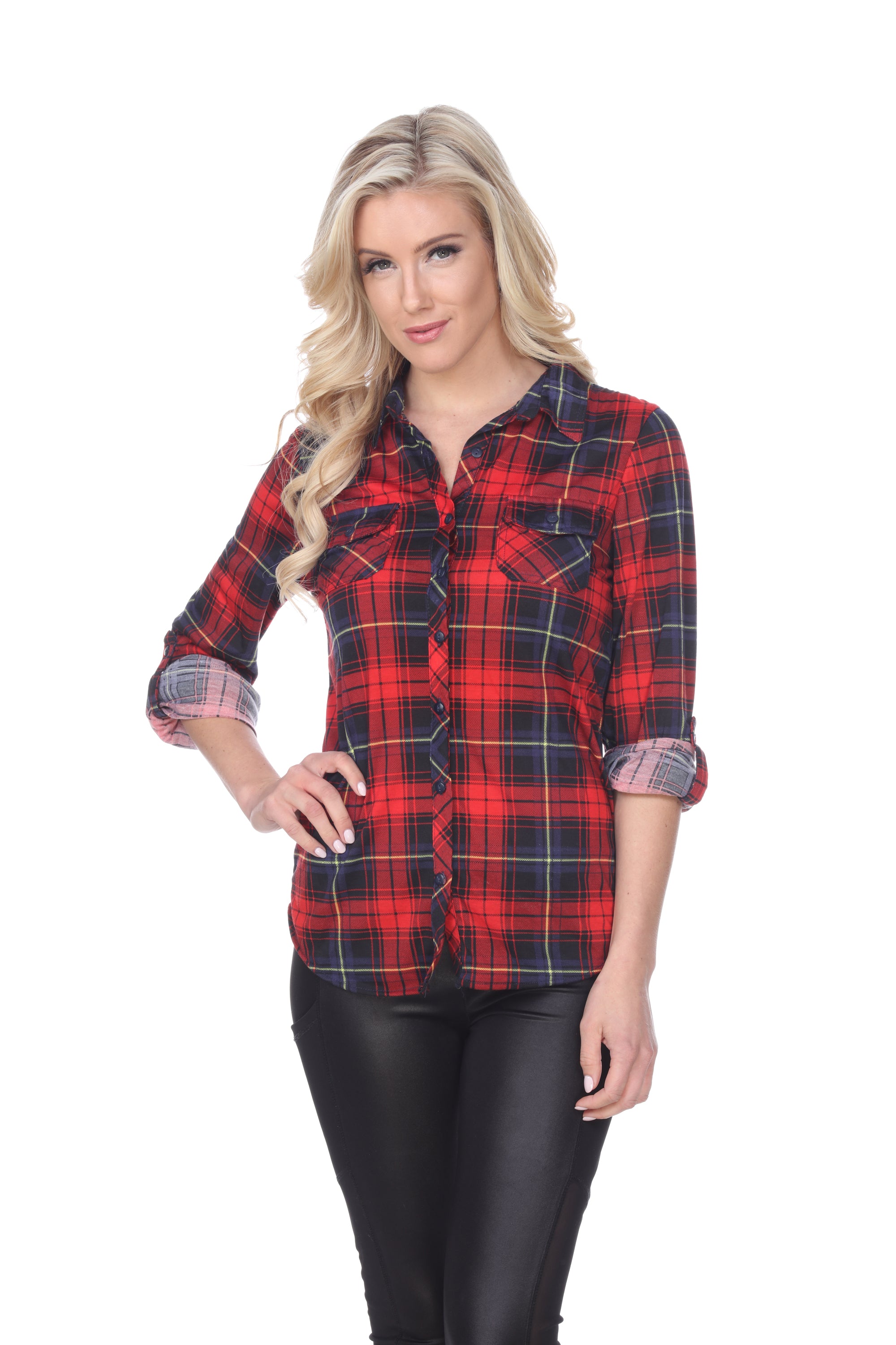  White Mark Women's Oakley Stretchy Plaid Top - S - Bonton