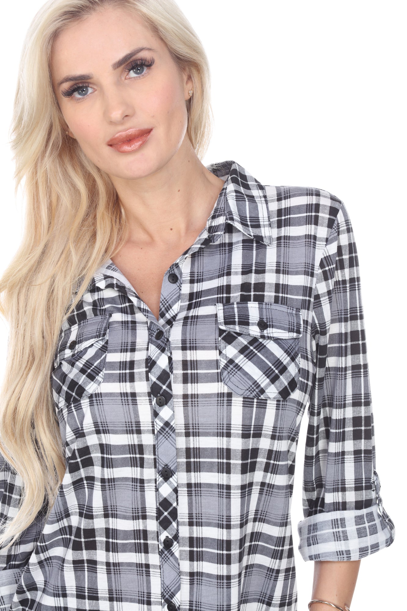  White Mark Women's Oakley Stretchy Plaid Top - S - Bonton