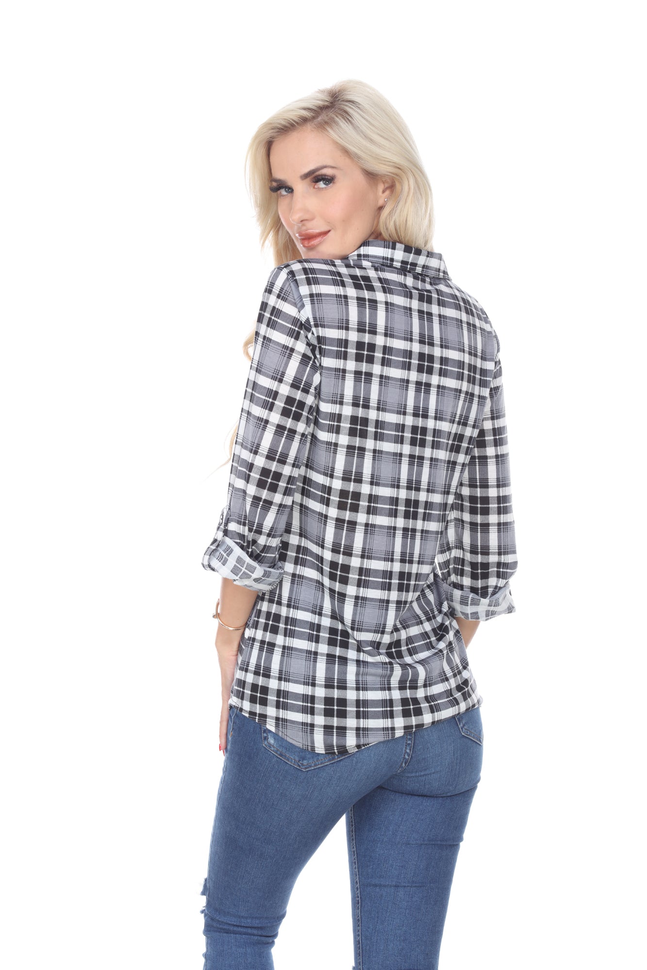  White Mark Women's Oakley Stretchy Plaid Top - S - Bonton