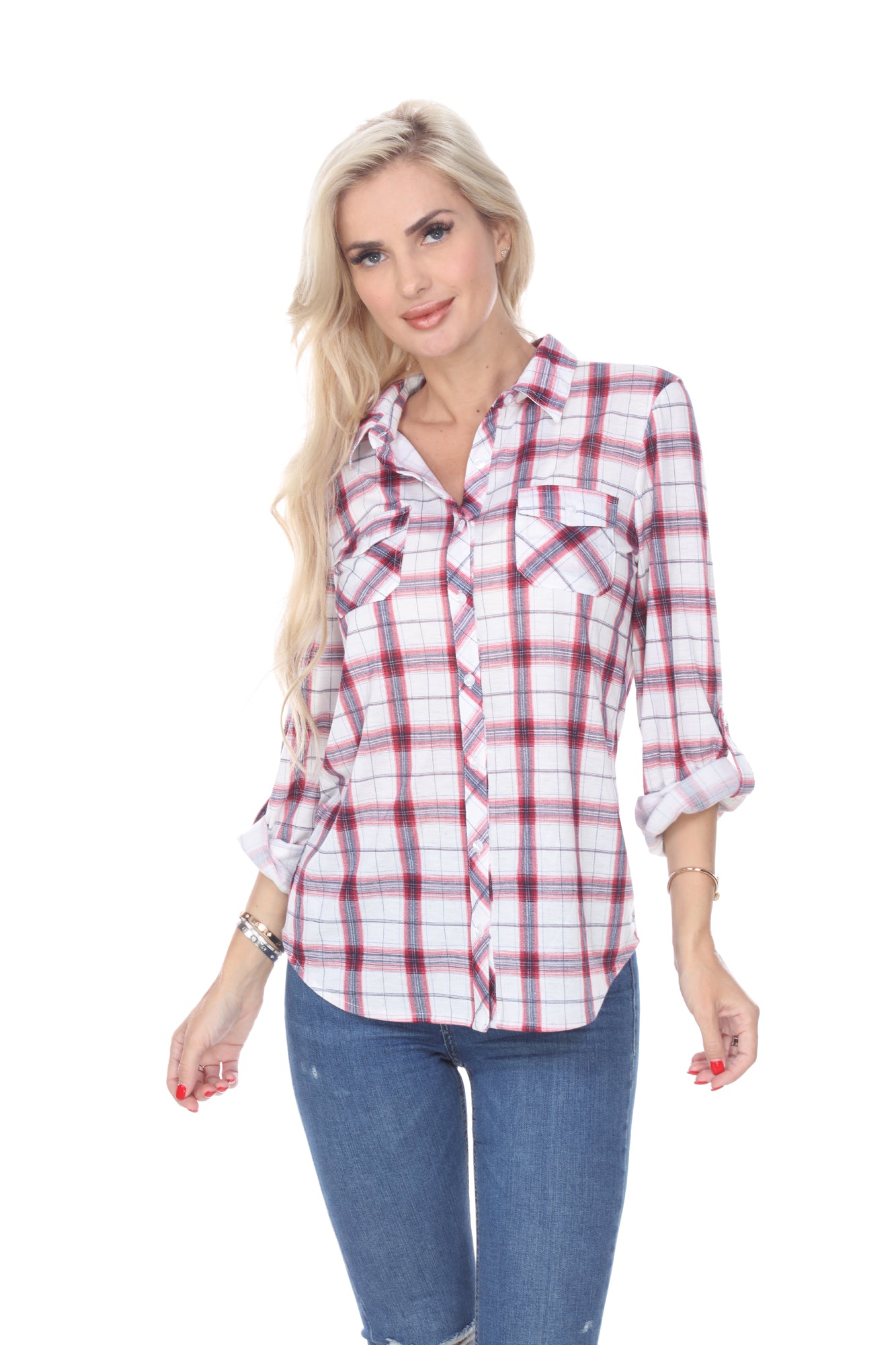  White Mark Women's Oakley Stretchy Plaid Top - S - Bonton