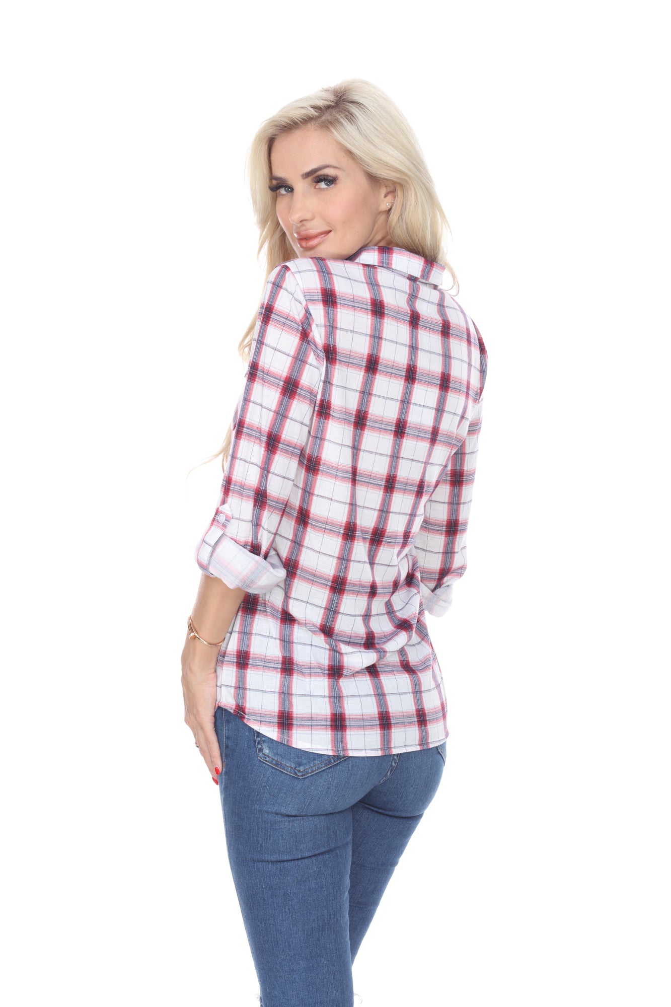  White Mark Women's Oakley Stretchy Plaid Top - S - Bonton