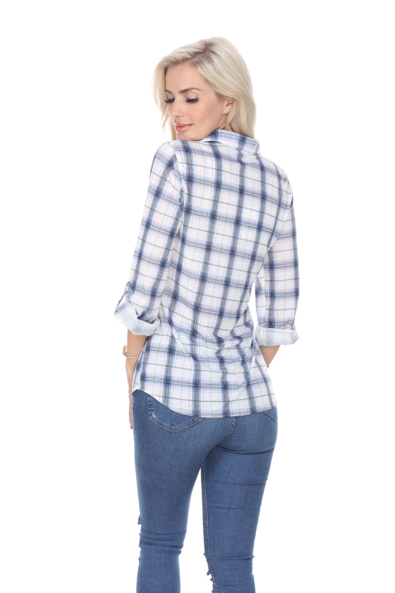  White Mark Women's Oakley Stretchy Plaid Top - S - Bonton