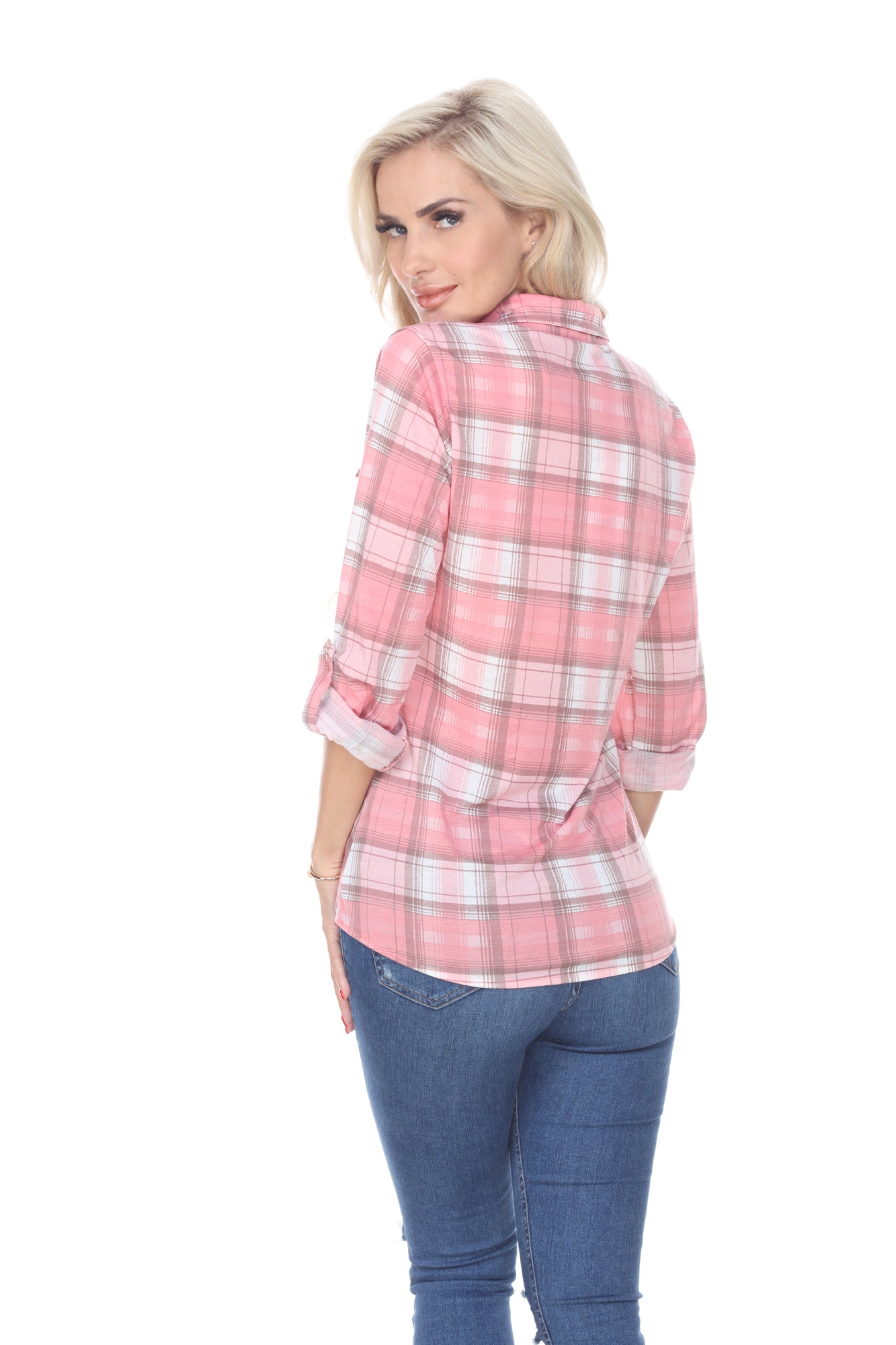  White Mark Women's Oakley Stretchy Plaid Top - S - Bonton