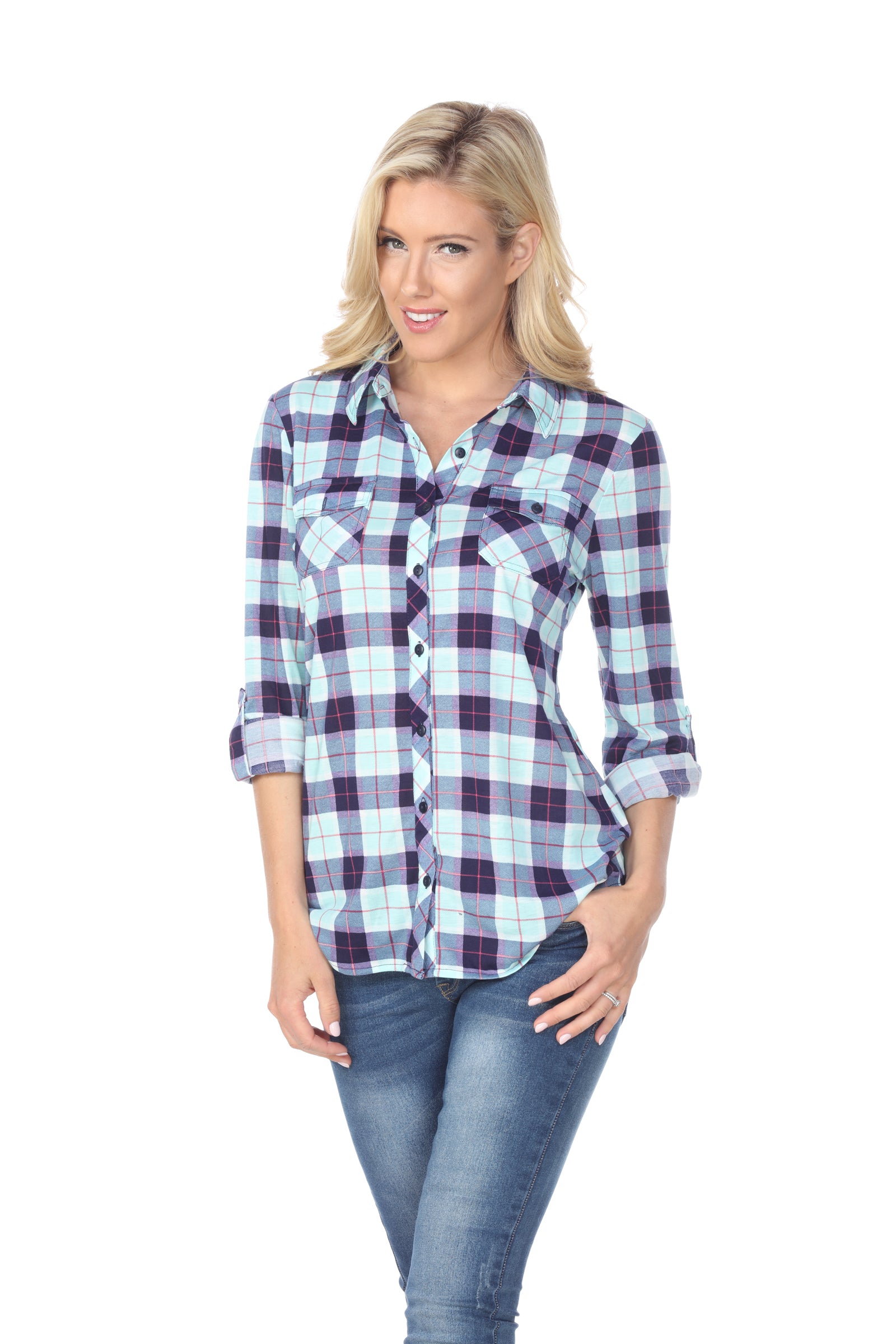  White Mark Women's Oakley Stretchy Plaid Top - S - Bonton