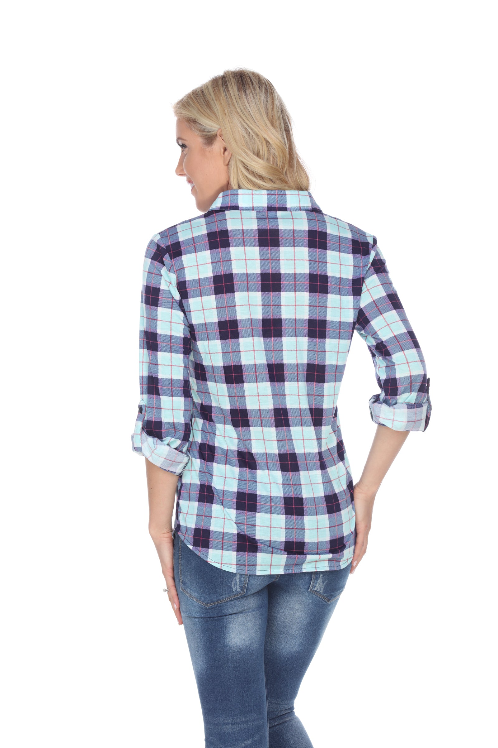  White Mark Women's Oakley Stretchy Plaid Top - S - Bonton