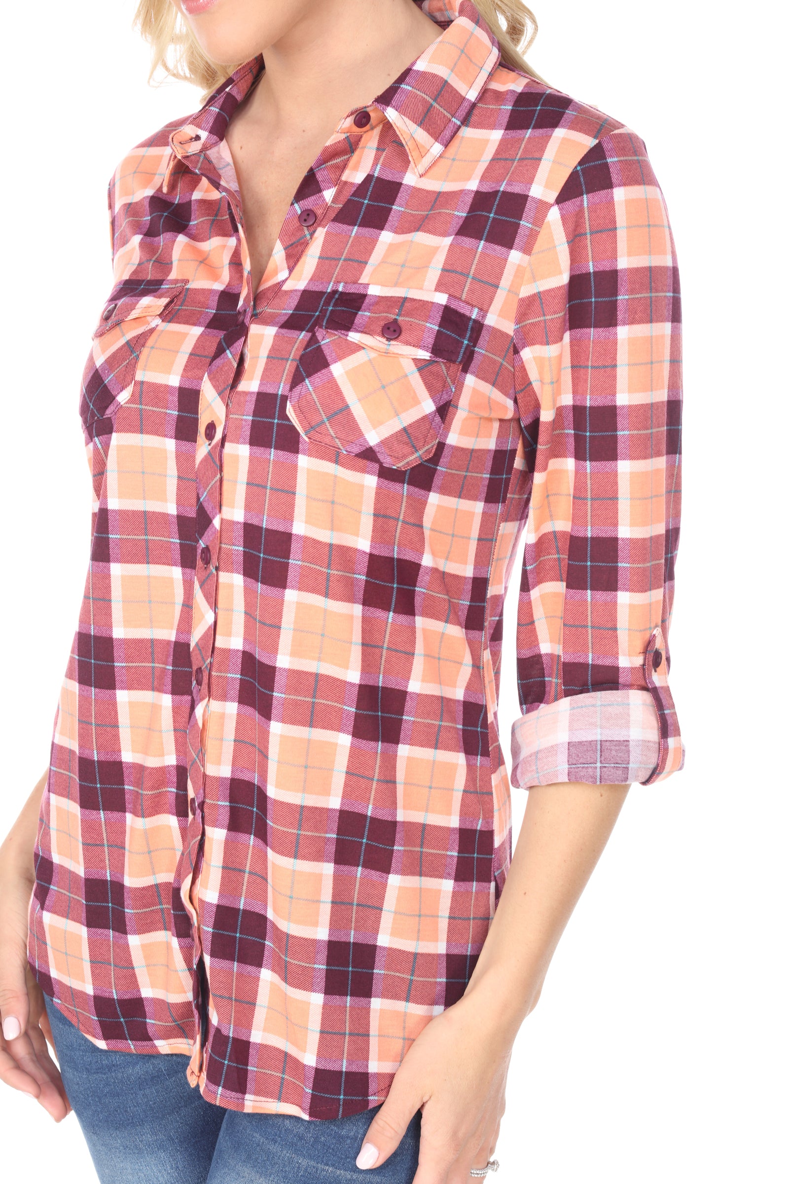  White Mark Women's Oakley Stretchy Plaid Top - S - Bonton