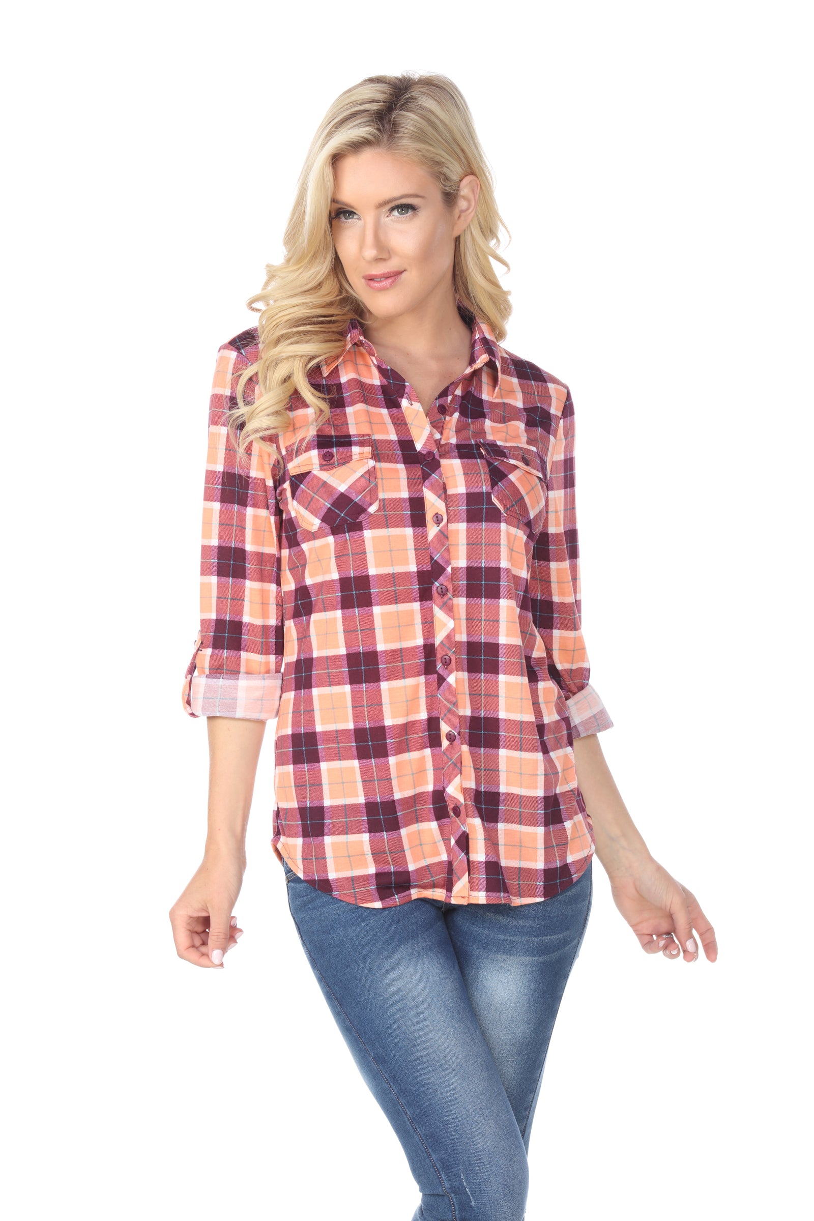  White Mark Women's Oakley Stretchy Plaid Top - S - Bonton