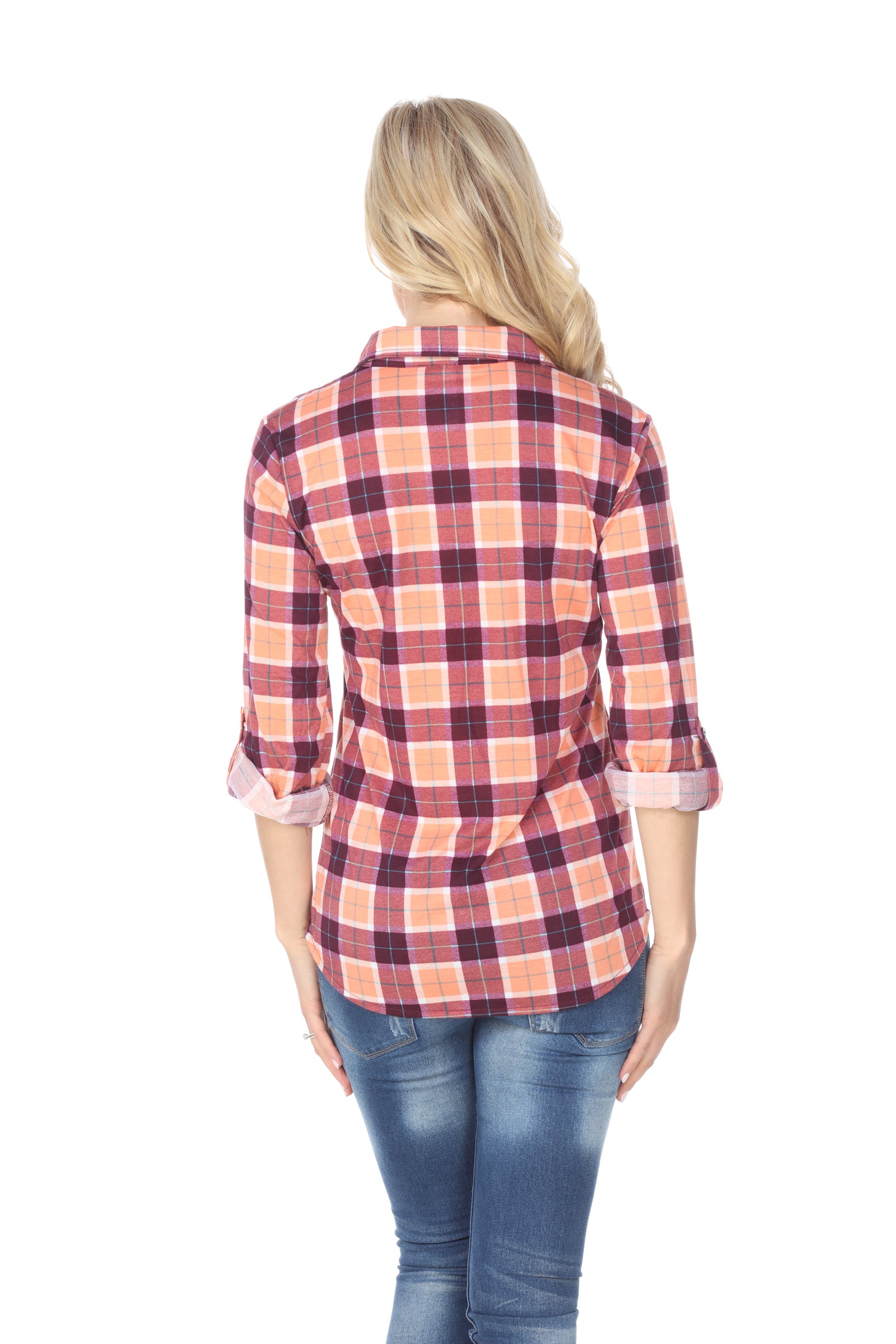  White Mark Women's Oakley Stretchy Plaid Top - S - Bonton