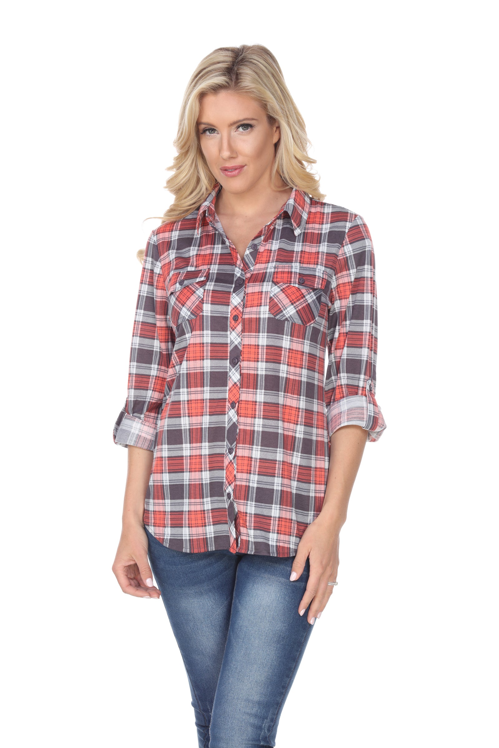  White Mark Women's Oakley Stretchy Plaid Top - S - Bonton