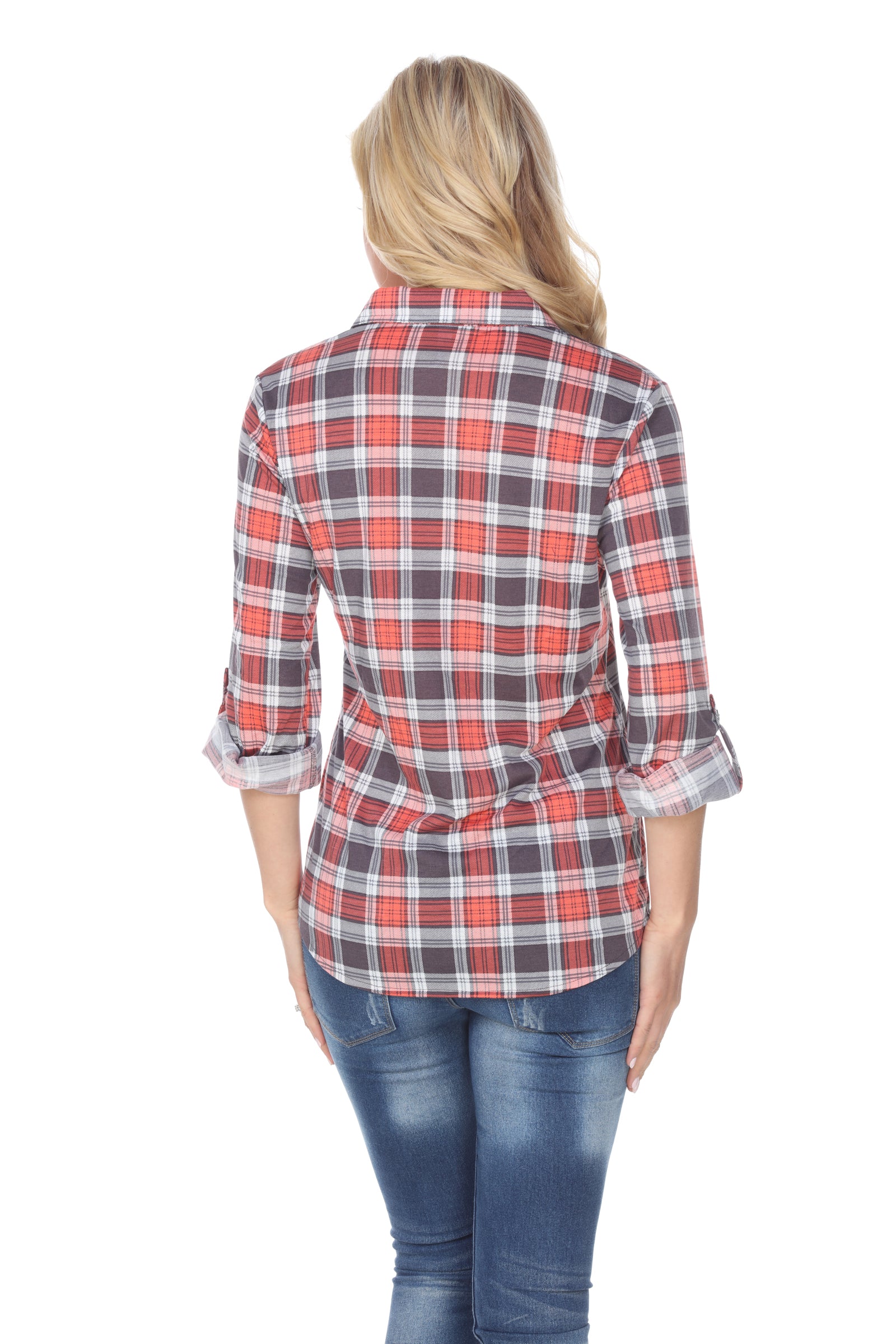  White Mark Women's Oakley Stretchy Plaid Top - S - Bonton