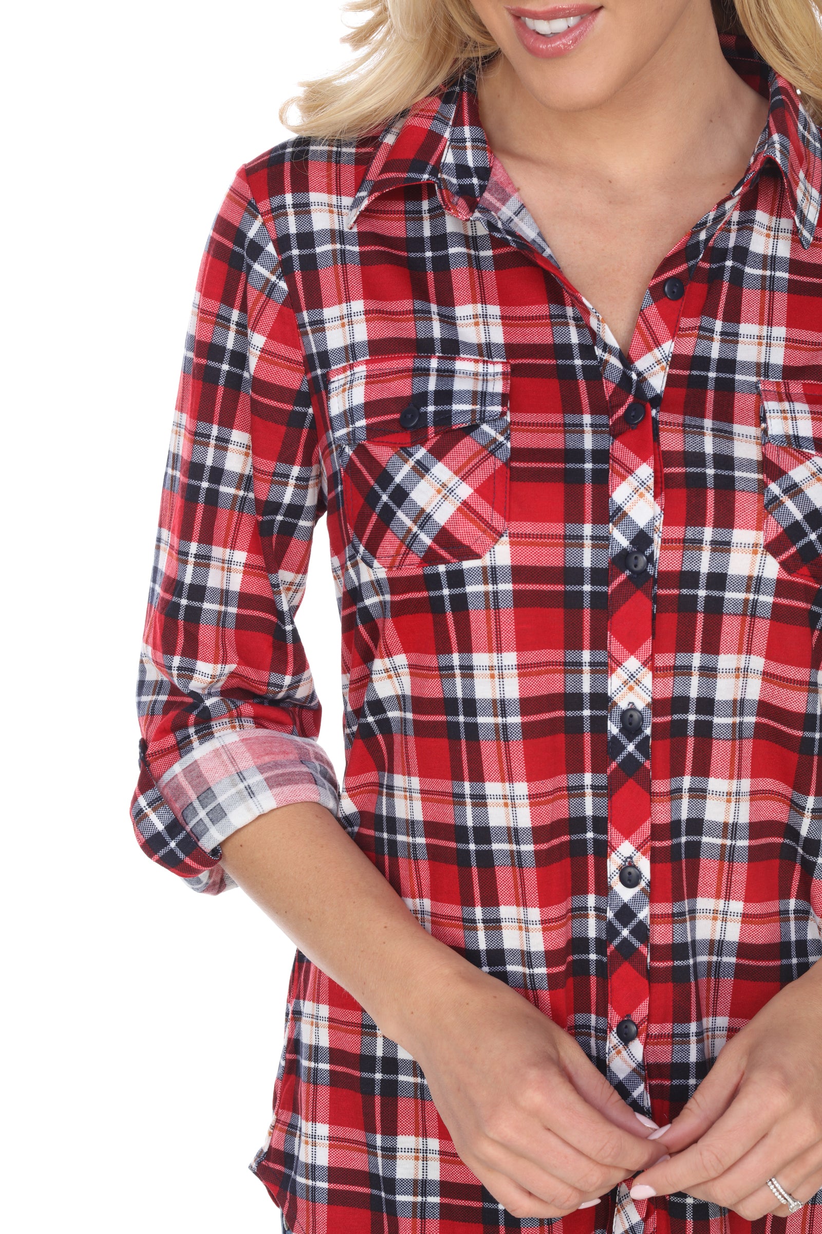  White Mark Women's Oakley Stretchy Plaid Top - S - Bonton