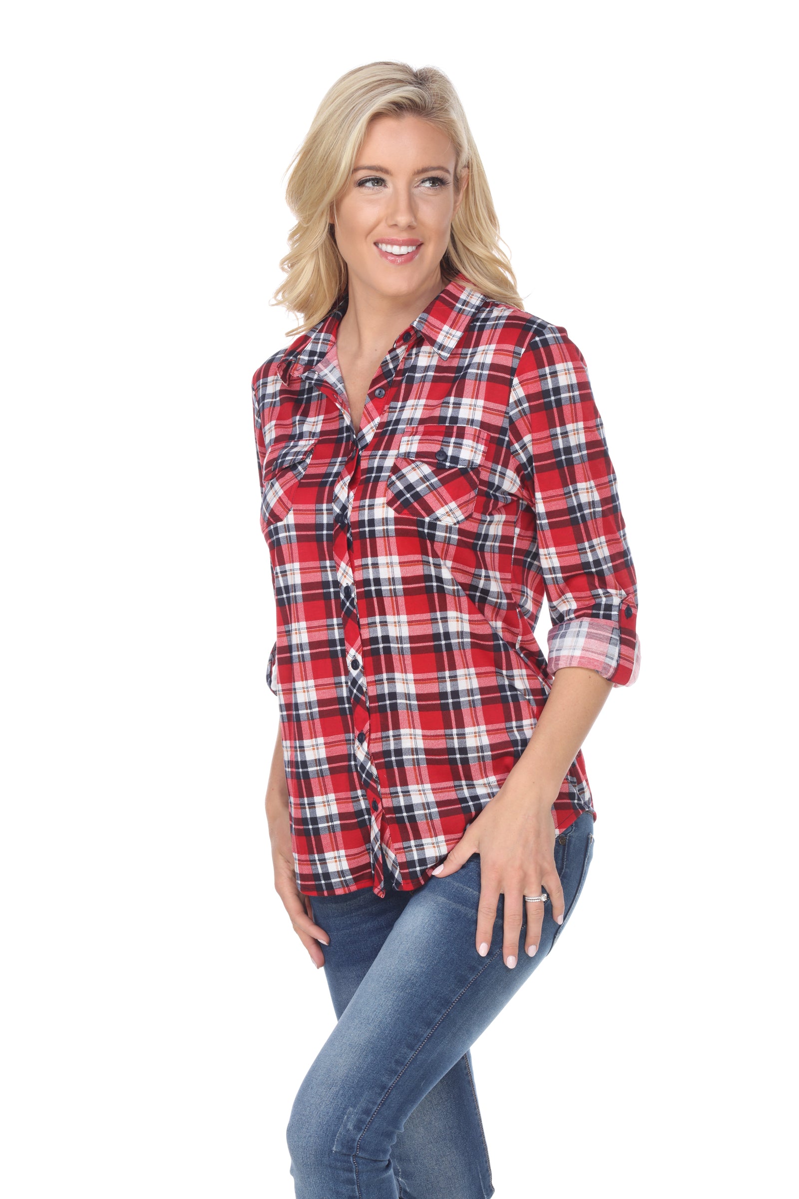  White Mark Women's Oakley Stretchy Plaid Top - S - Bonton