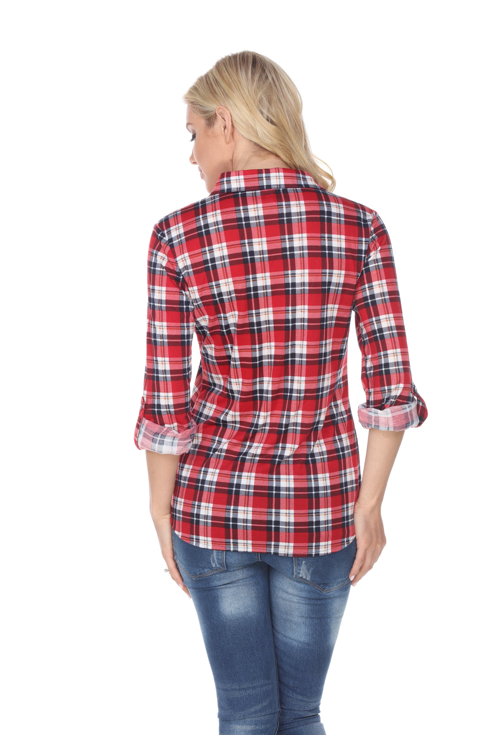  White Mark Women's Oakley Stretchy Plaid Top - S - Bonton