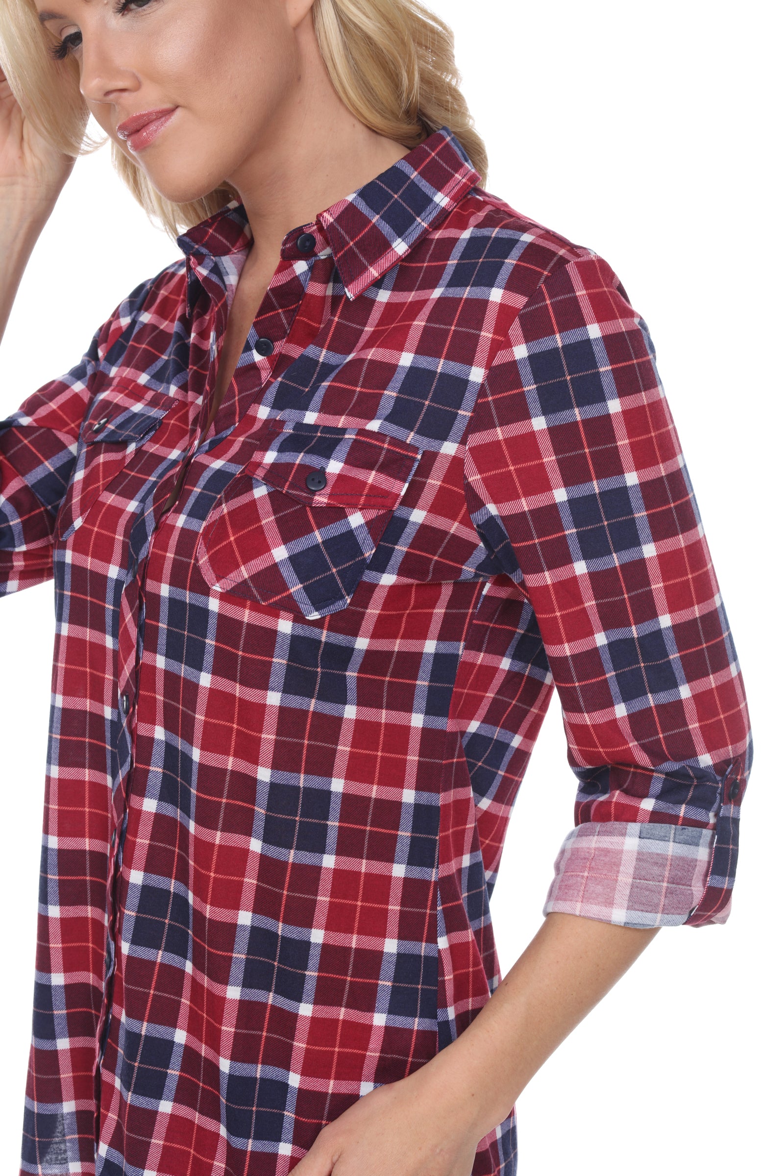  White Mark Women's Oakley Stretchy Plaid Top - S - Bonton