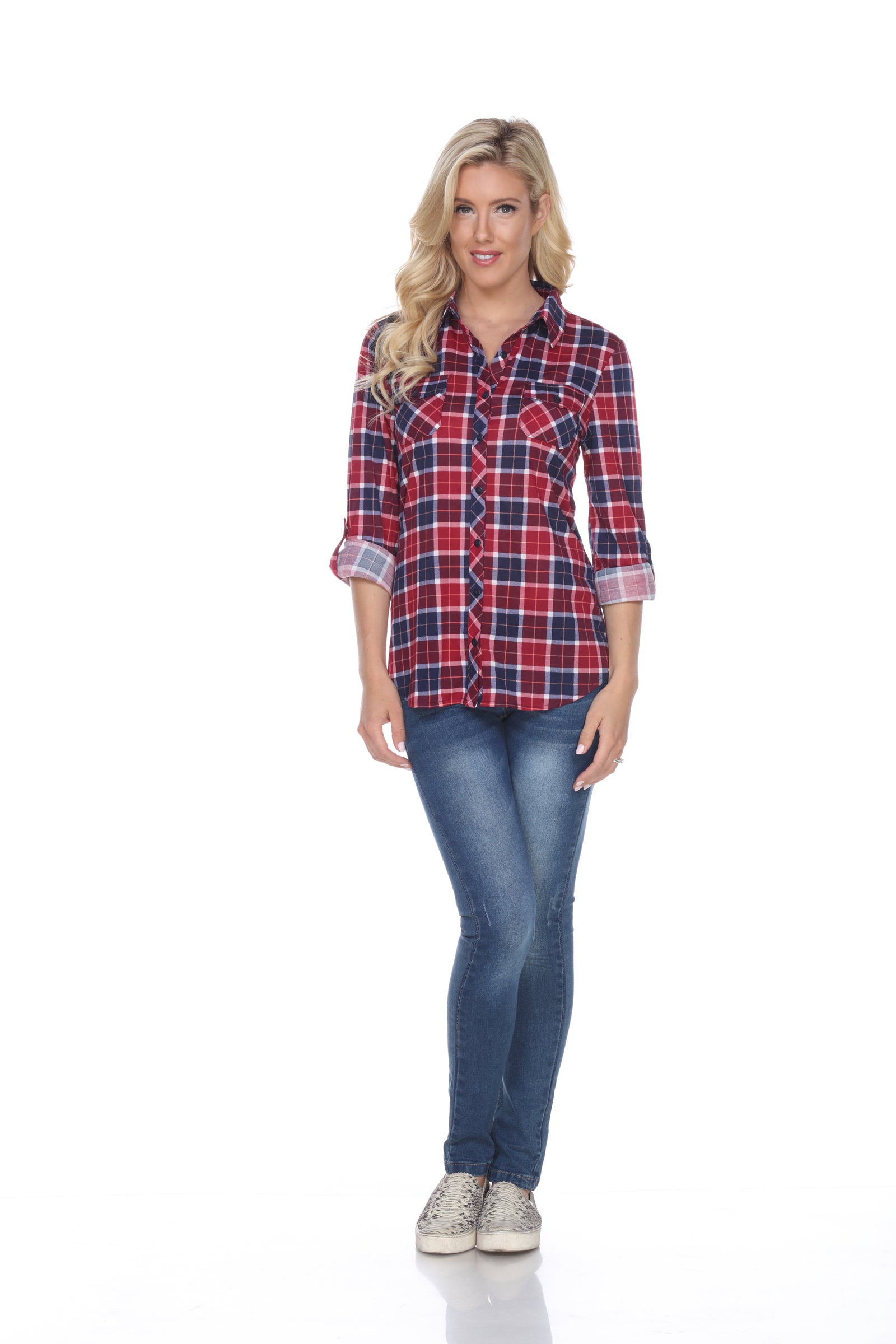  White Mark Women's Oakley Stretchy Plaid Top - S - Bonton