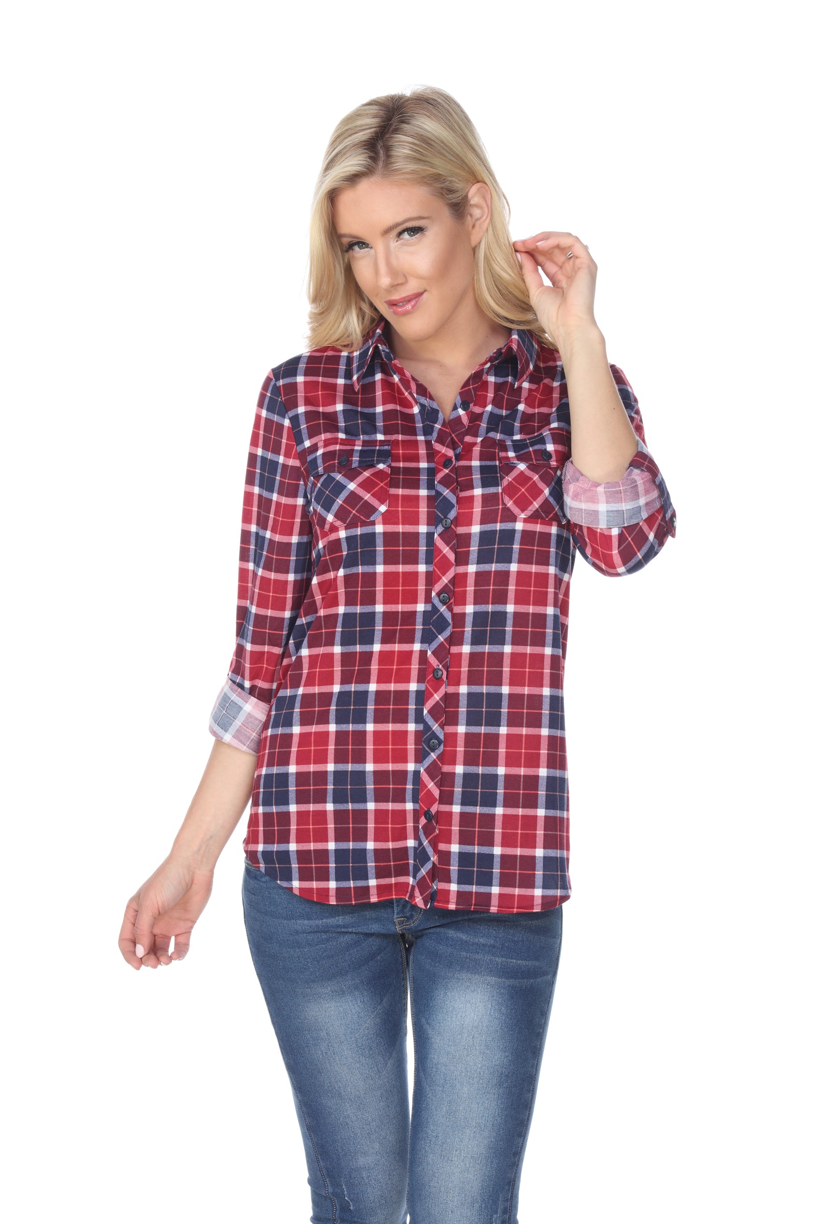  White Mark Women's Oakley Stretchy Plaid Top - S - Bonton