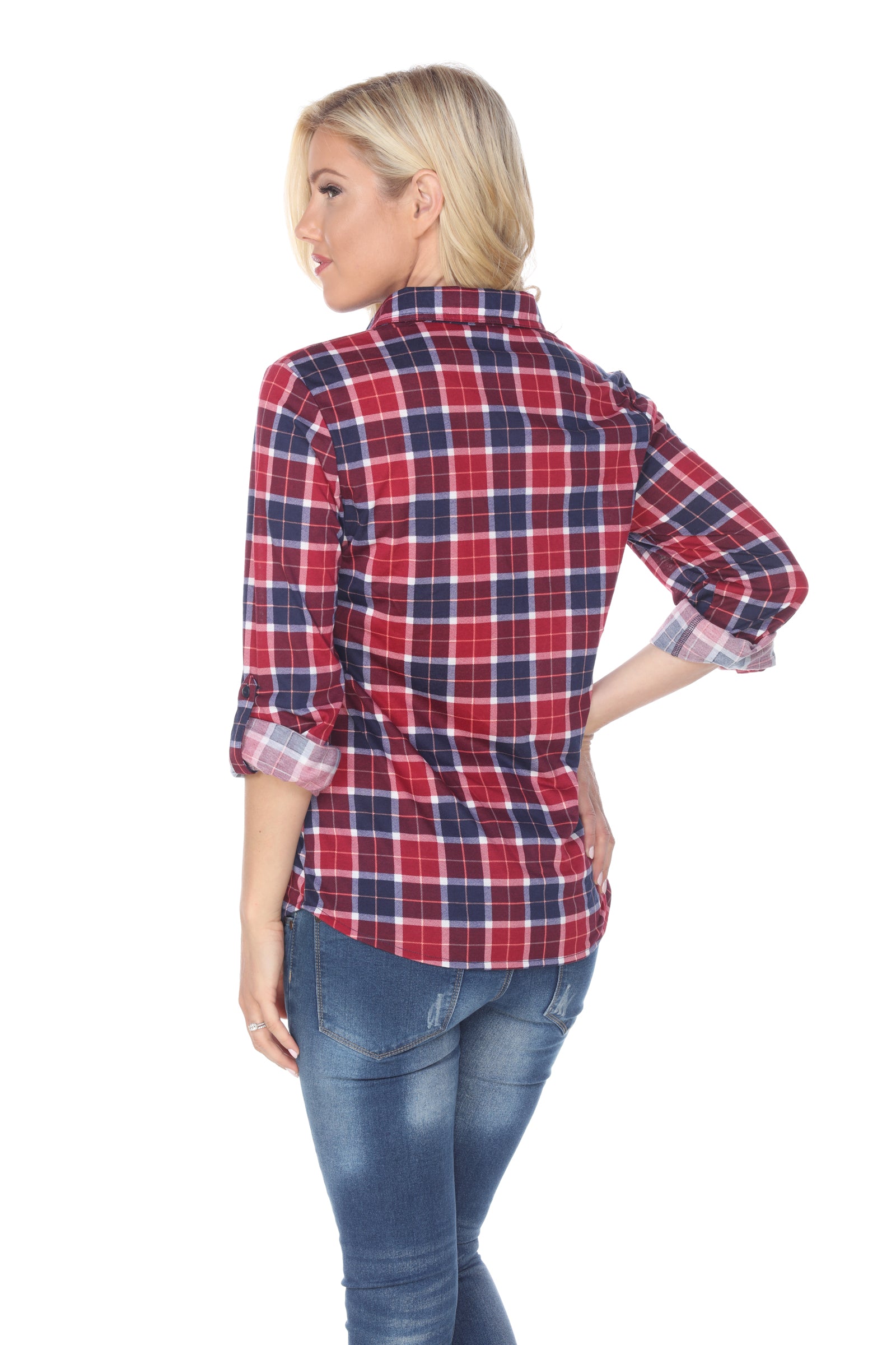  White Mark Women's Oakley Stretchy Plaid Top - S - Bonton