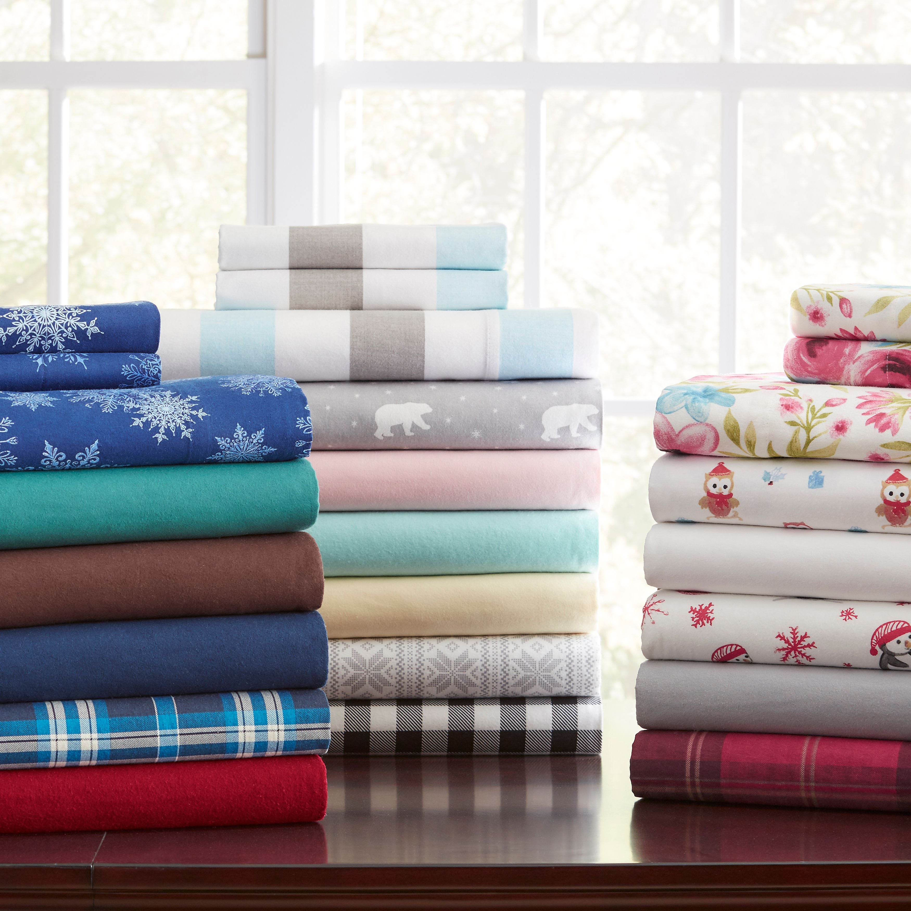  Pointehaven Solid & Print Flannel Sheet Sets - Aqua - Aqua - Bonton