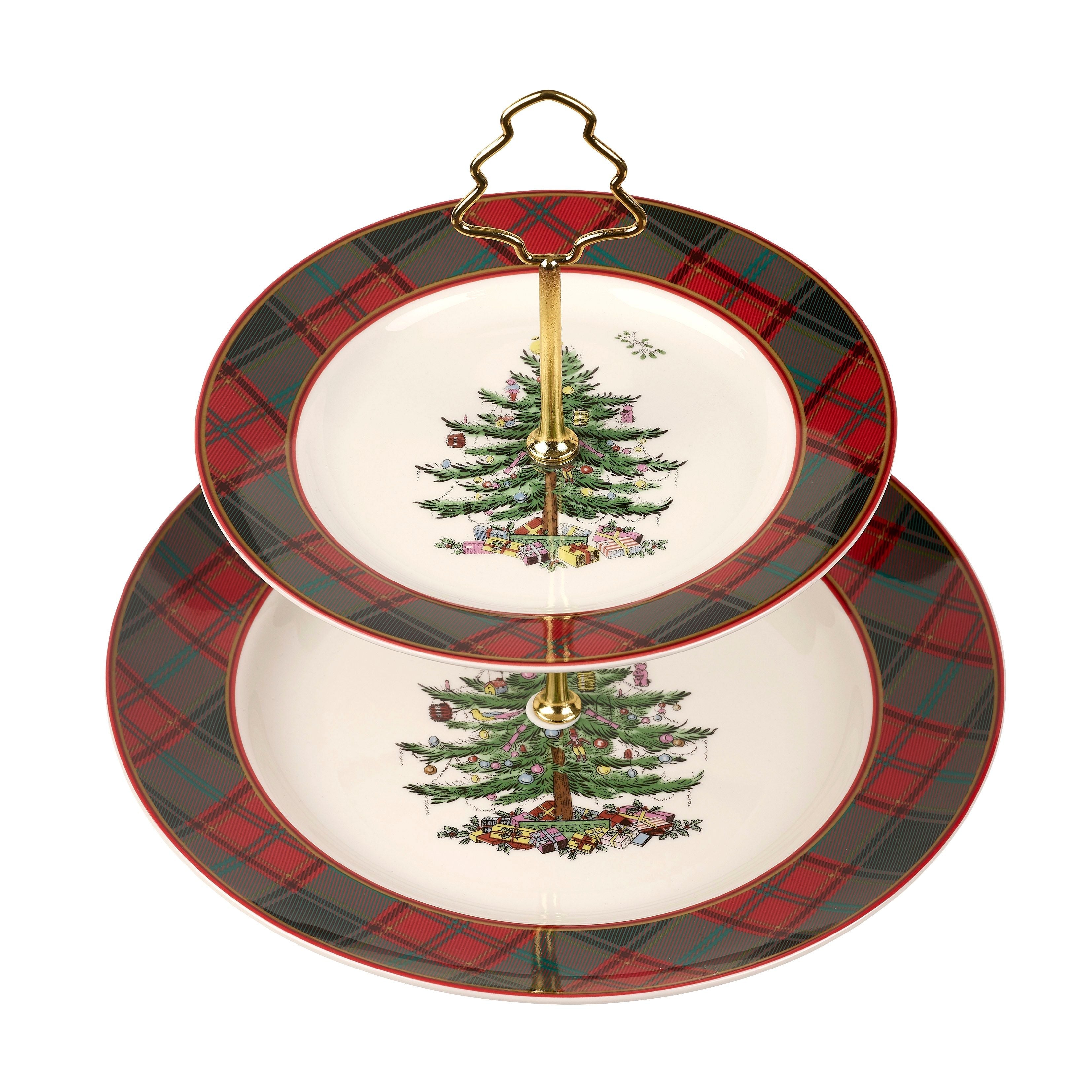  Spode Christmas Tree Tartan Tiered Server - White - Bonton