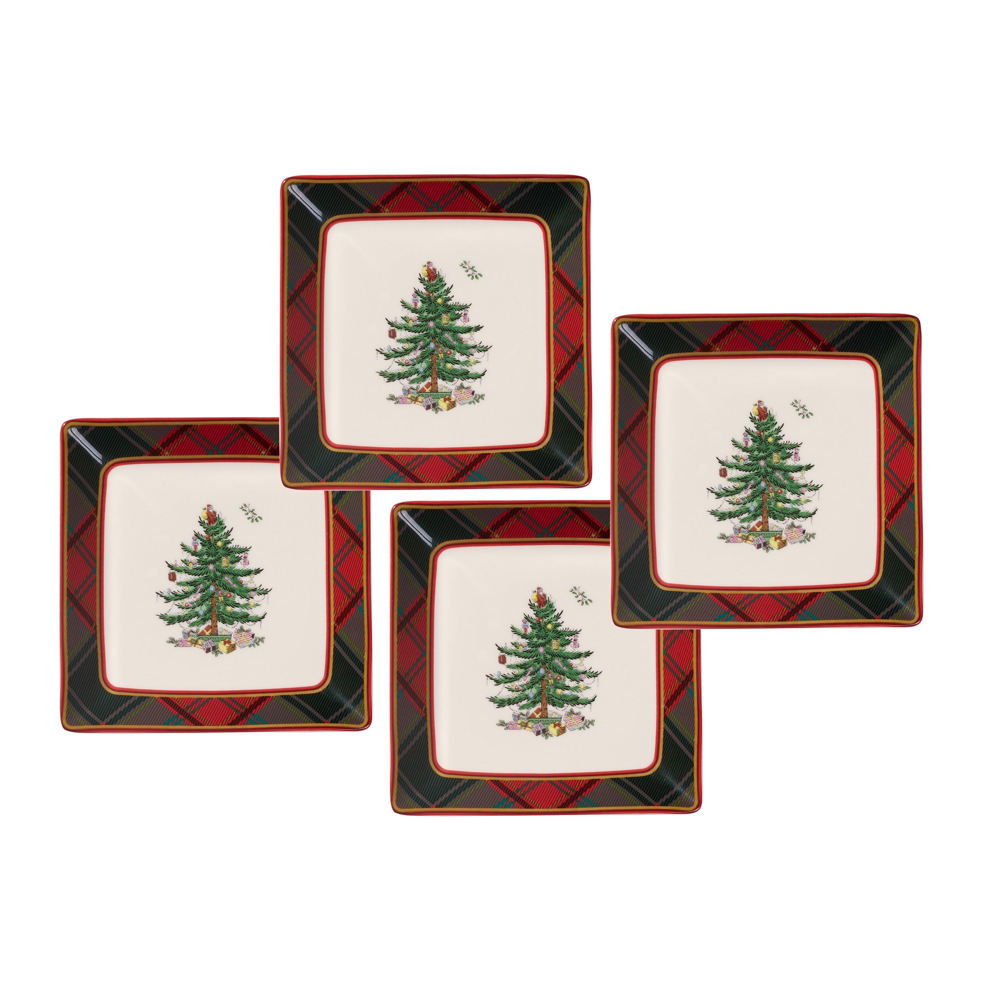  Spode Christmas Tree Tartan Tidbit Plates Set of 4 - White - Bonton